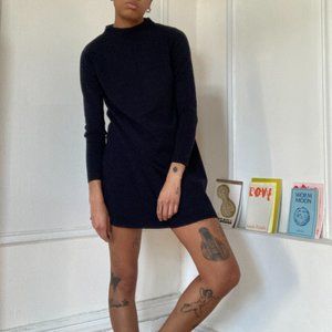 COS Mock Neck Wool A-Line Long Sleeve Dress